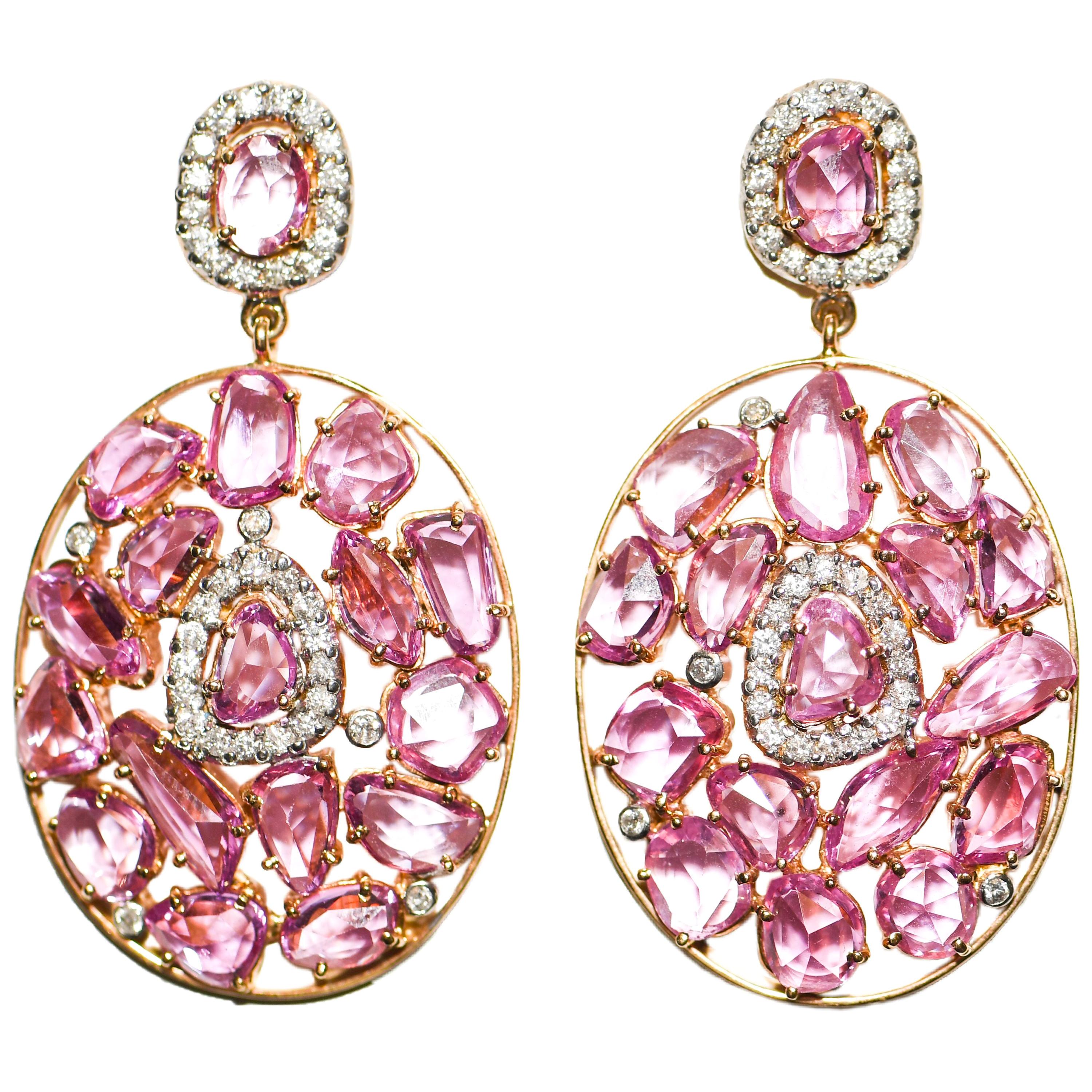 Kantis 18 Karat Pink Sapphire and Diamond Drop Dangle Earrings