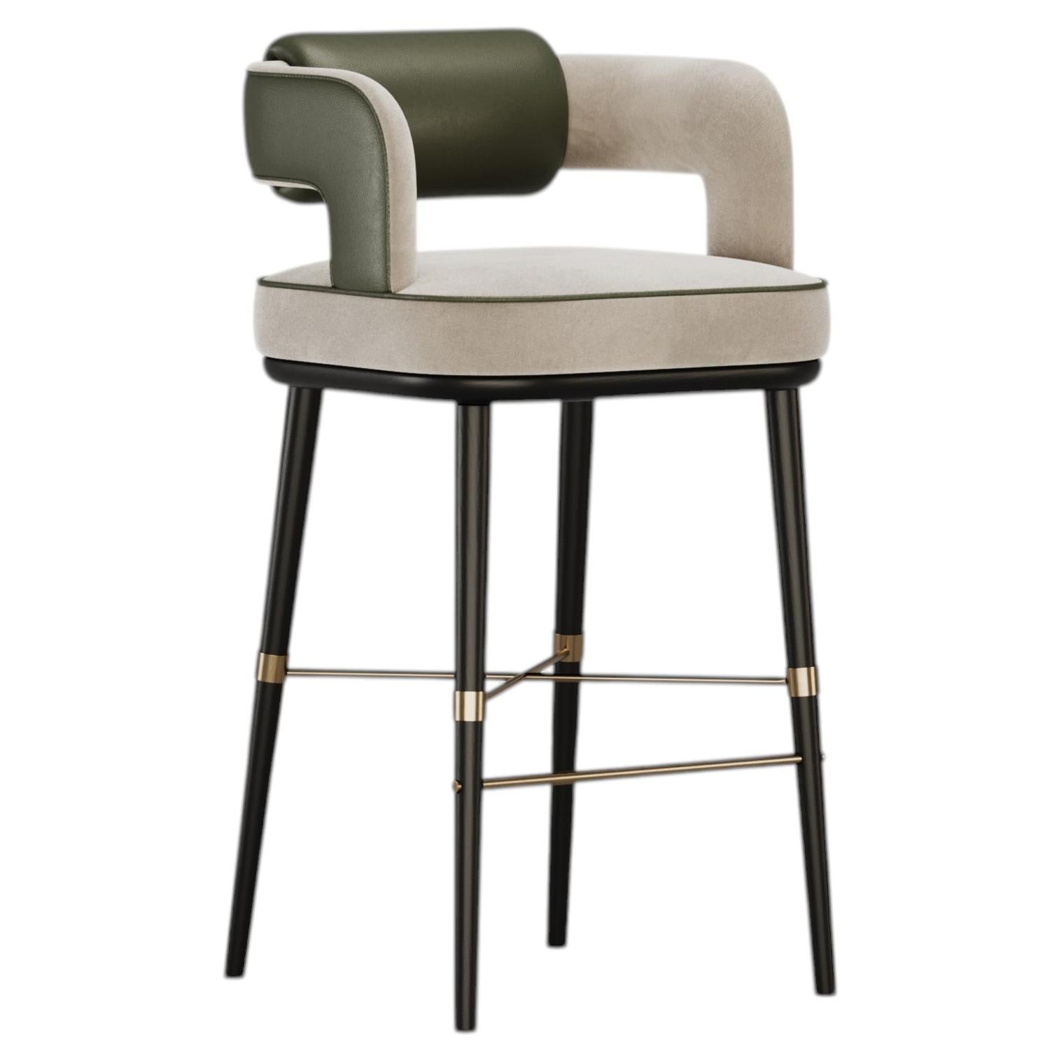 Kanto Bar Stool with Black Wooden Legs and Cream Upholstery