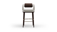 Kanto Bar Stool with Wooden Legs and White Upholstery
