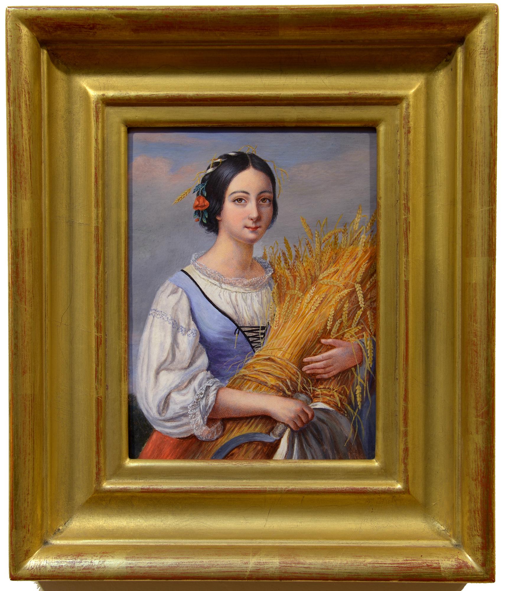 Harvest Time, attrib Kanuty Rusiecki, Figure, Landscape, Oil on Vellum 1