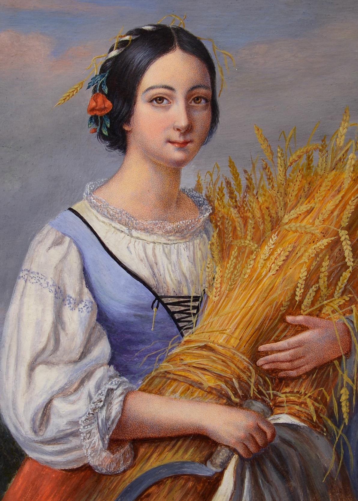 Harvest Time, attrib Kanuty Rusiecki, Figure, Landscape, Oil on Vellum