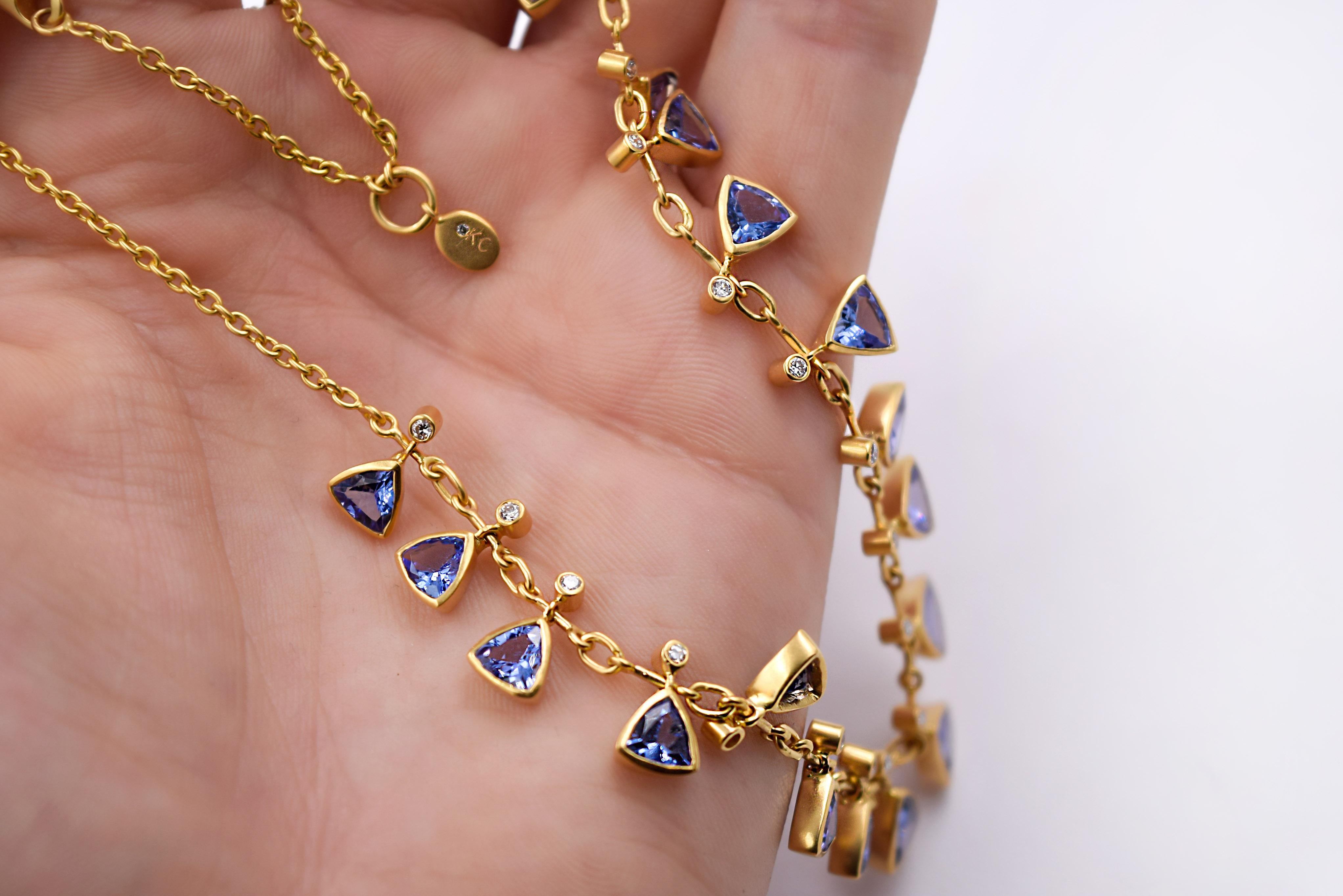 Kanwar Creations 8.86 Carat Tanzanite and Diamond Necklace in 18 Karat Gold For Sale 1