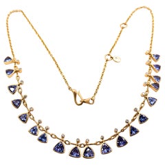 Kanwar Creations 8.86 Carat Tanzanite and Diamond Necklace in 18 Karat Gold