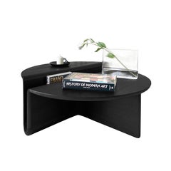 Kanyon Coffee Table, Contemporary Sculptural Minimalist Round Black Oak