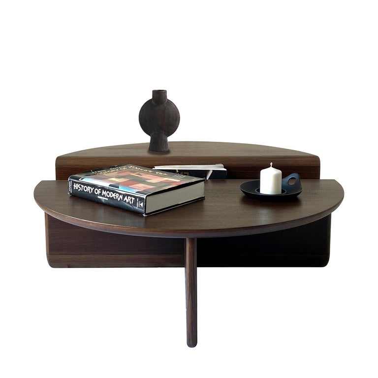 Turkish Kanyon Coffee Table, Contemporary Sculptural Minimalist Round Smoked Oak For Sale