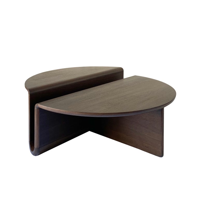 Veneer Kanyon Coffee Table, Contemporary Sculptural Minimalist Round Smoked Oak For Sale