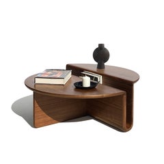 Kanyon Coffee Table, Contemporary Sculptural Round Wooden Walnut, in Stock
