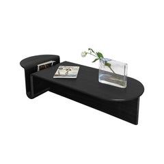 Kanyon Coffee Table, Oval, Contemporary Sculptural Minimalist Wooden Black Oak