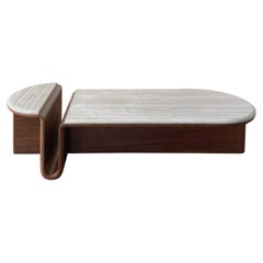 Kanyon Coffee Table, Oval with Marble Top, Contemporary Sculptural Smoked Oak