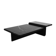Kanyon Coffee Table, Rectangular with Marble Top, Contemporary Black Oak