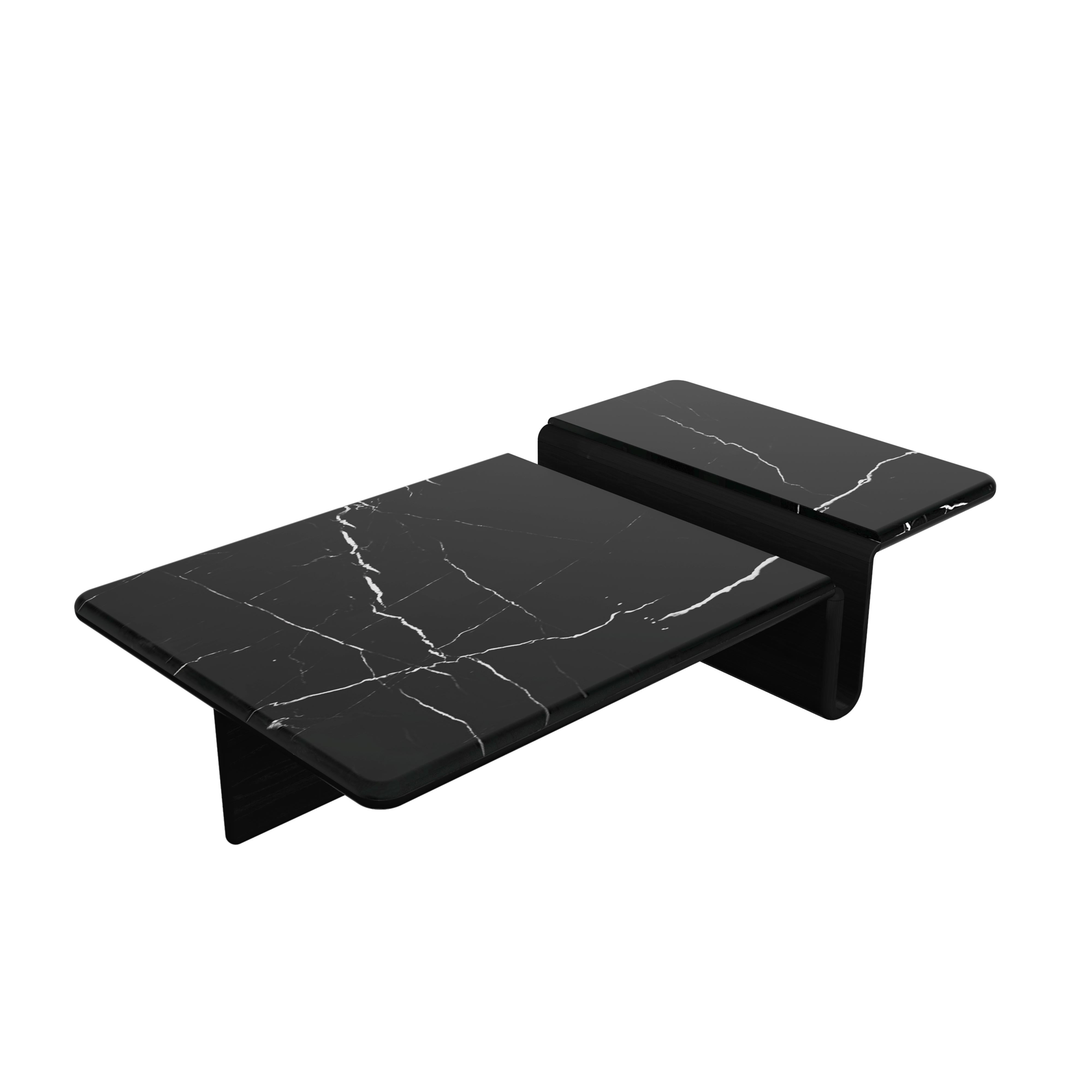 Kanyon Couchtisch, rechteckig mit Marmorplatte, Contemporary Black Oak (Türkisch) im Angebot