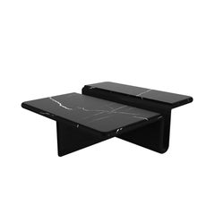 Kanyon Coffee Table, Square with Marble Top, Contemporary Black Oak