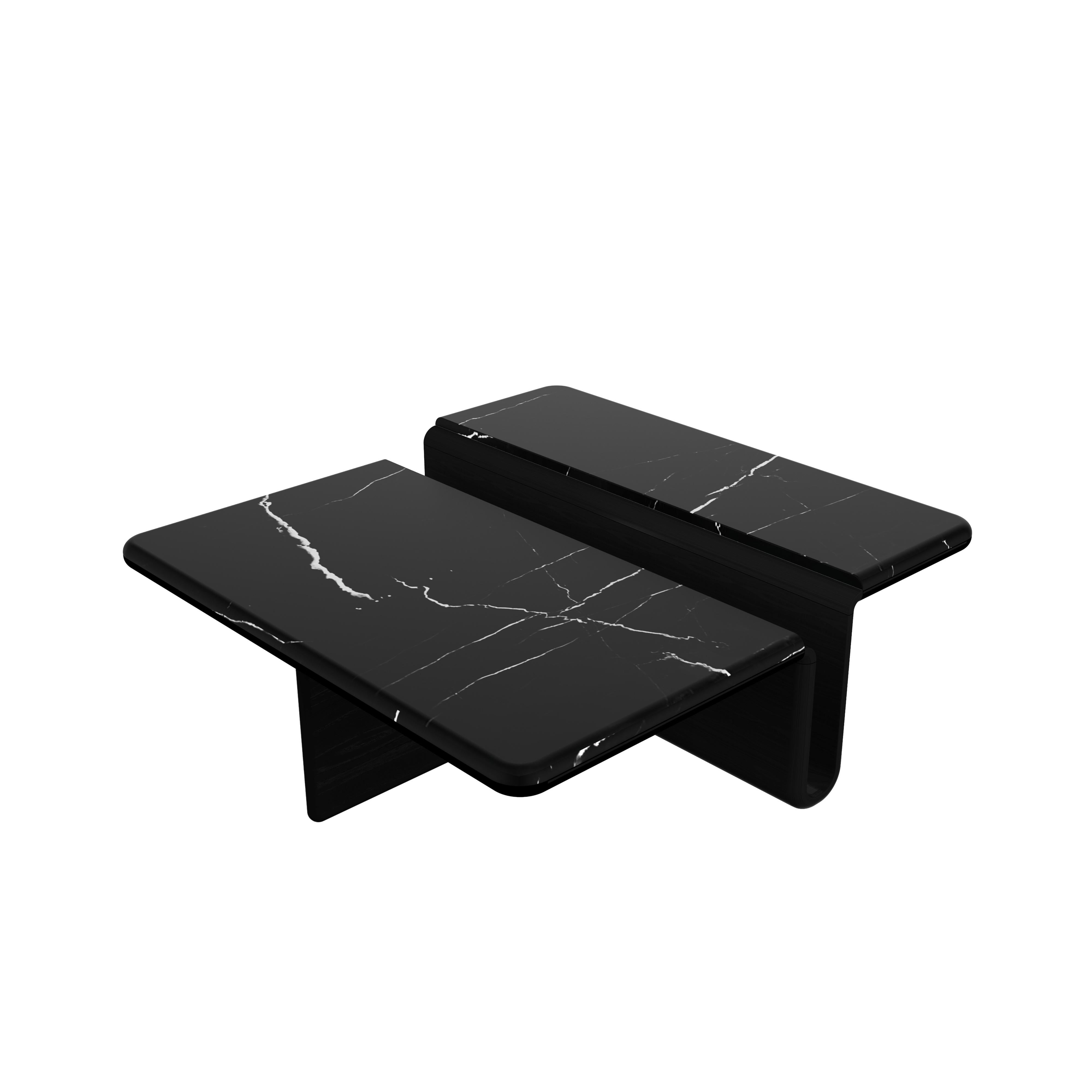 Kanyon Couchtisch, quadratisch mit Marmorplatte, Contemporary Black Oak (Handgefertigt) im Angebot