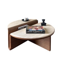 Kanyon Coffee Table with Travertine Modern Sculptural Round Walnut In-stock