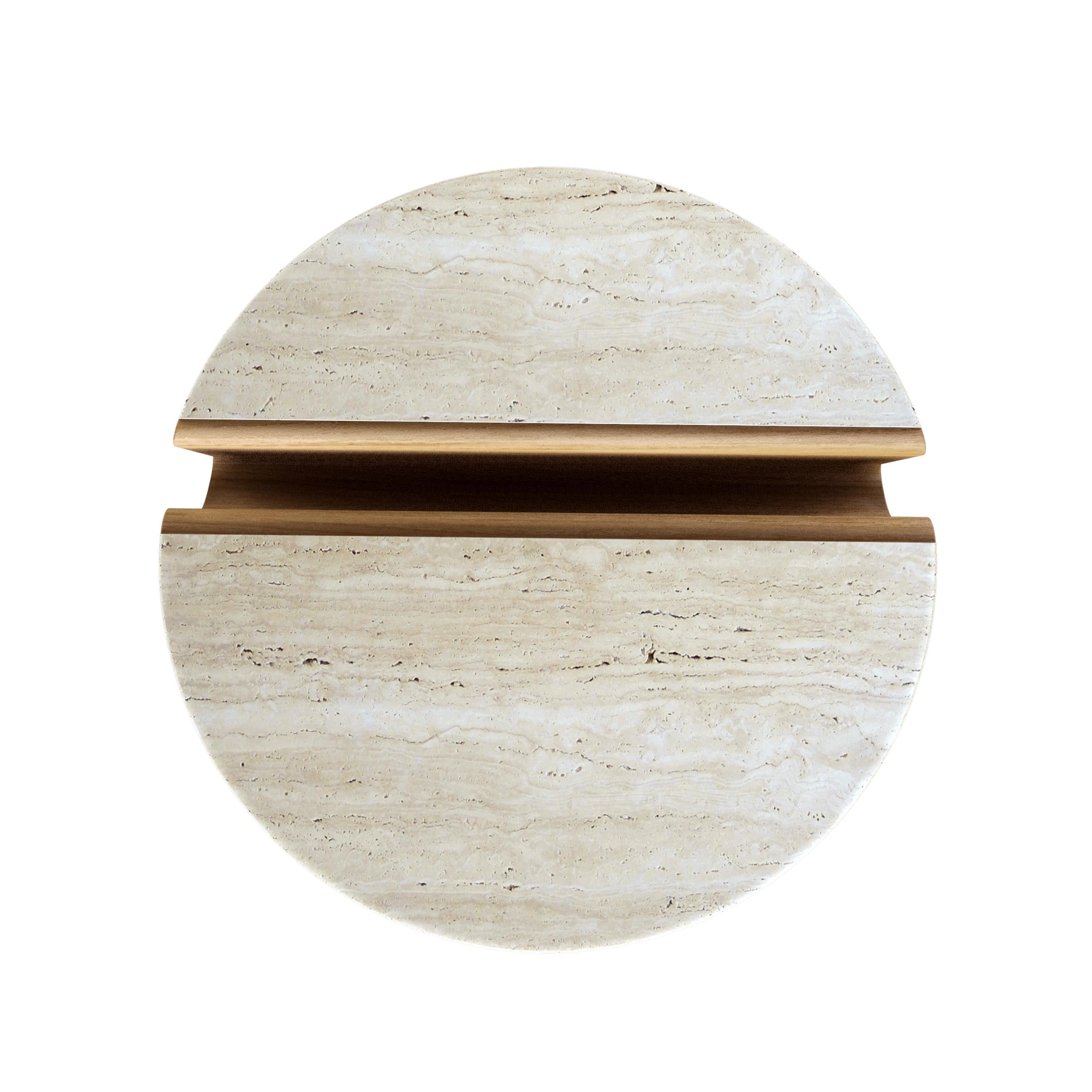 Postmoderne Table basse en chêne et travertin Kanyon par Studio Kali en vente