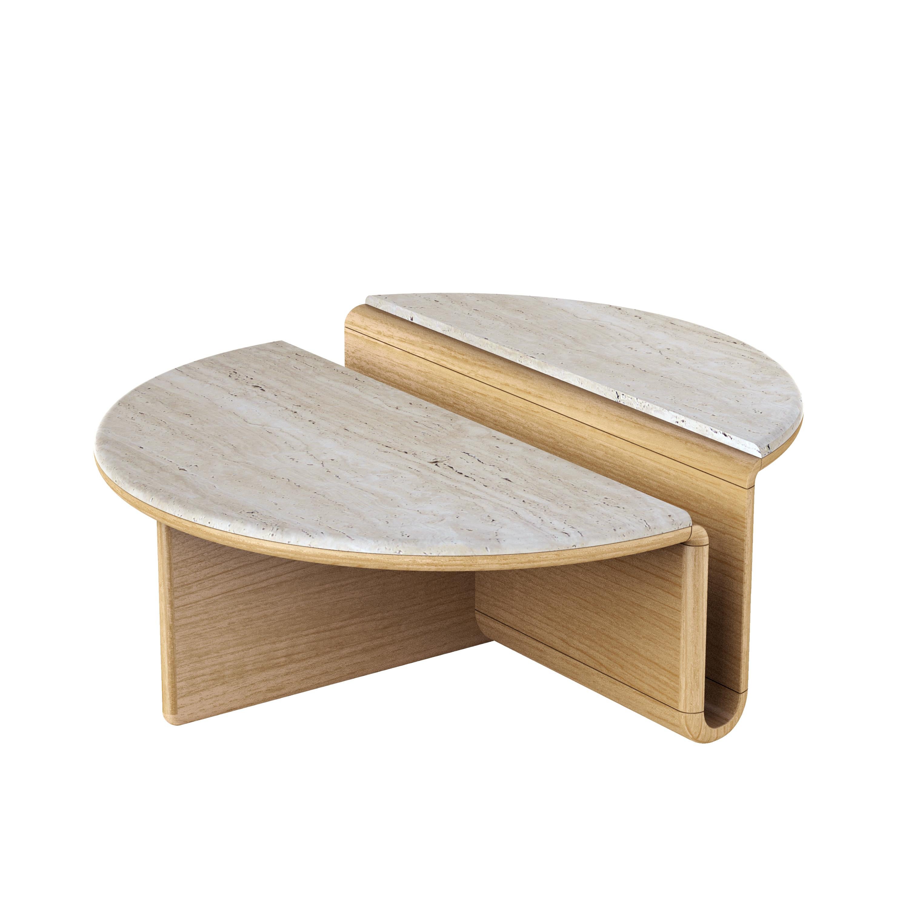 Turc Table basse en chêne et travertin Kanyon par Studio Kali en vente