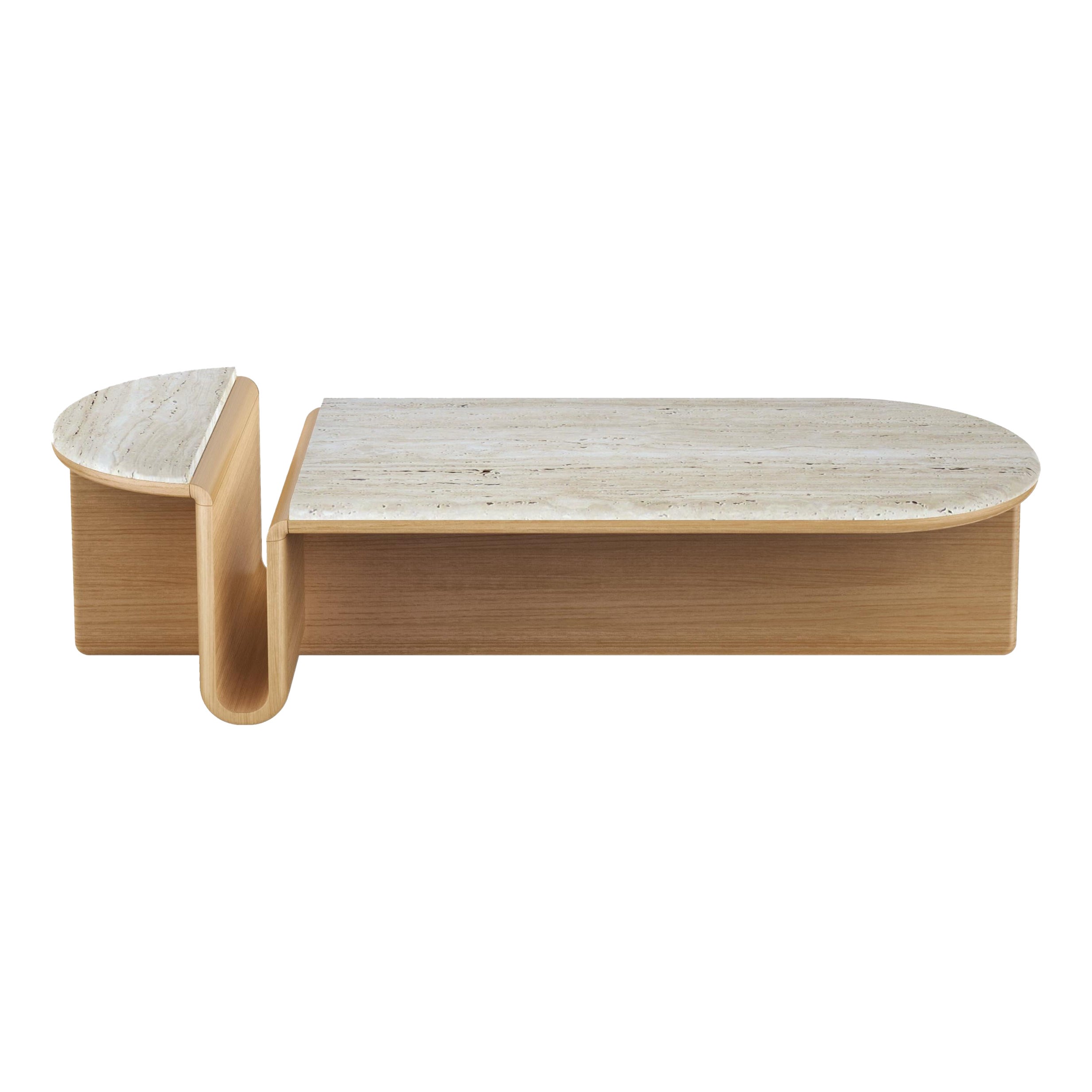 Mesa baja ovalada de roble y travertino Kanyon de Studio Kali