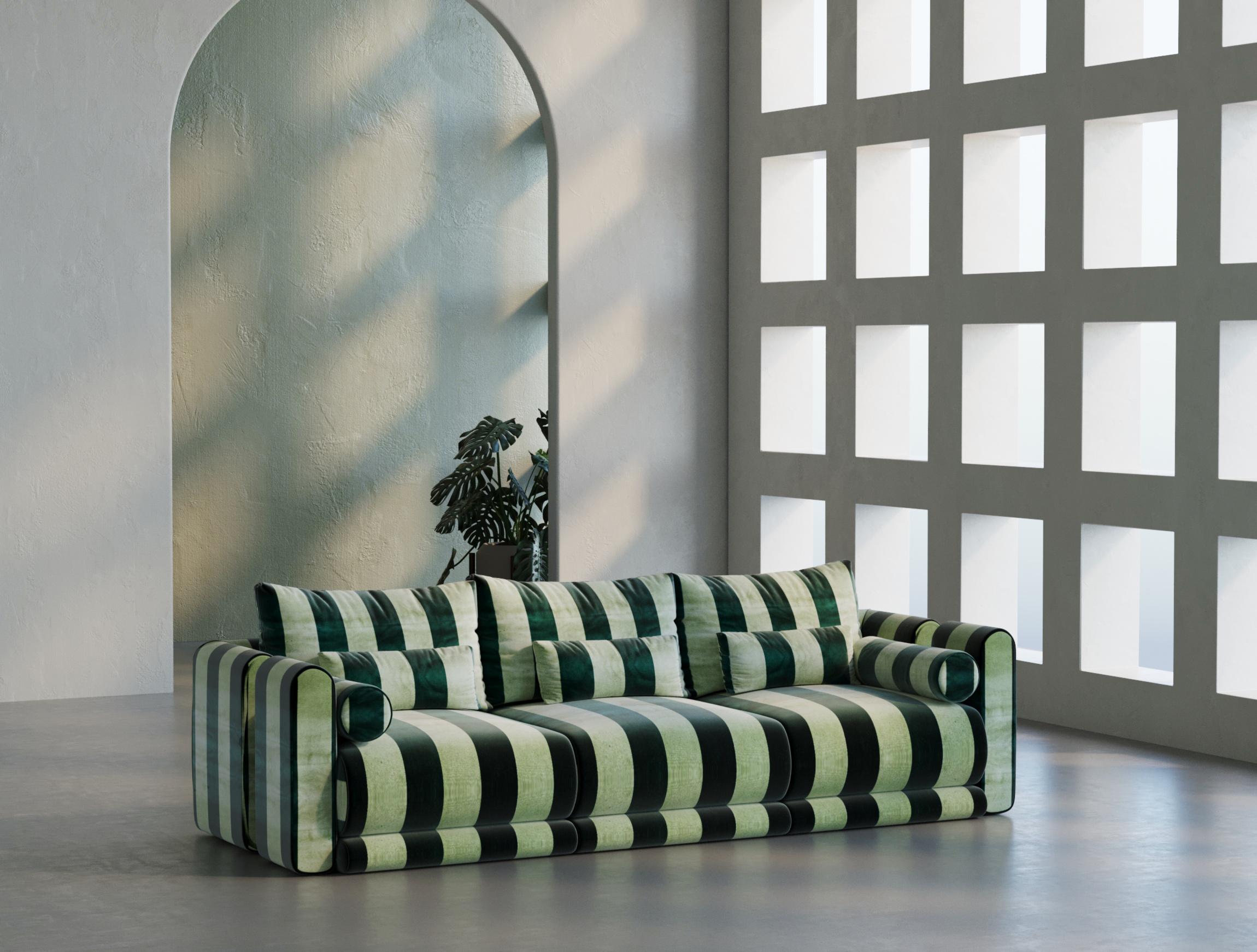 The Kanz modular sofa by hermhaus has a peaceful and serene design with its simple lines and original details. The Kanz sofa, which will bring a stylish, comfortable and spacious effect to your space, provides the opportunity to be used as you need