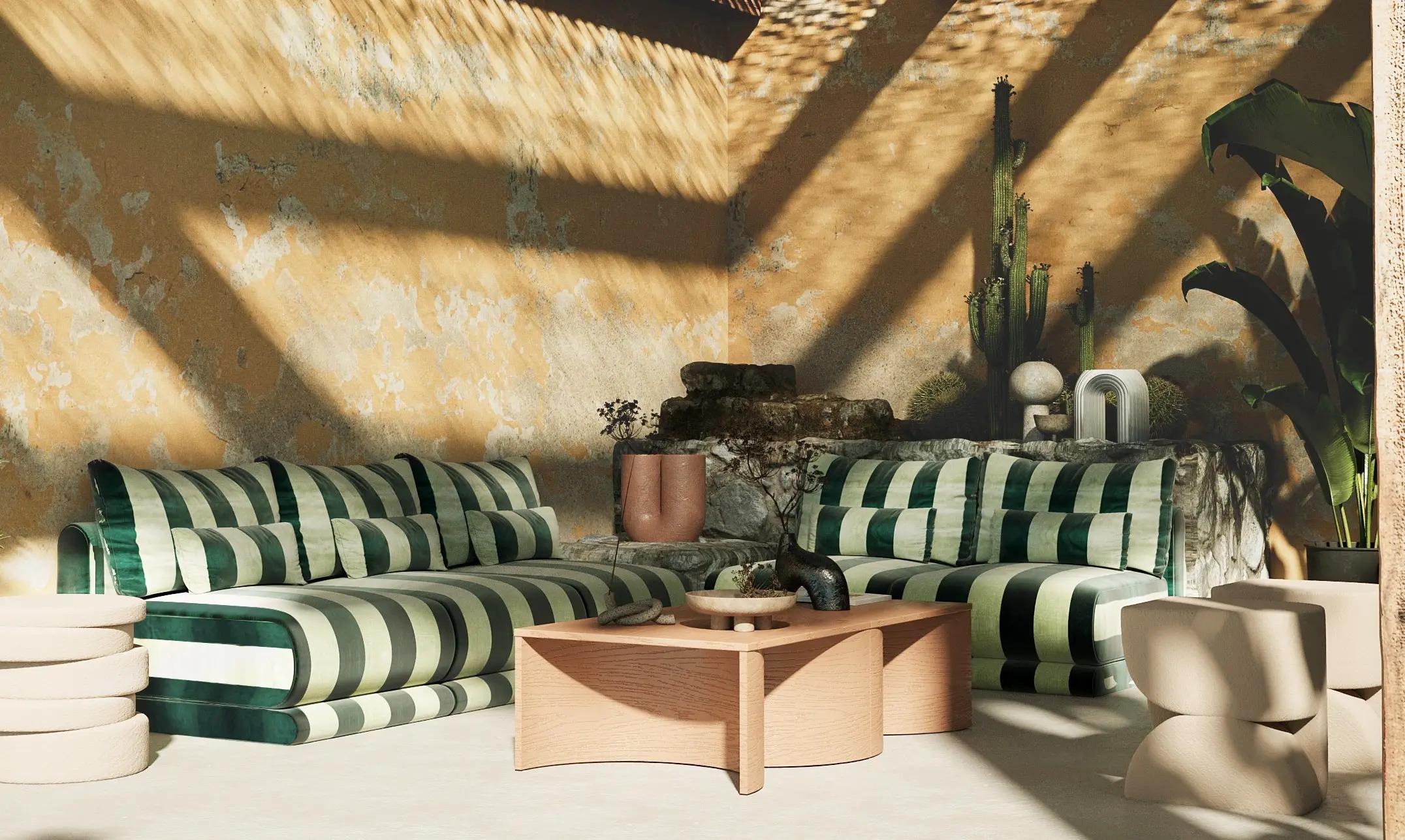 The Kanz modular sofa by hermhaus has a peaceful and serene design with its simple lines and original details. The Kanz sofa, which will bring a stylish, comfortable and spacious effect to your space, provides the opportunity to be used as you need