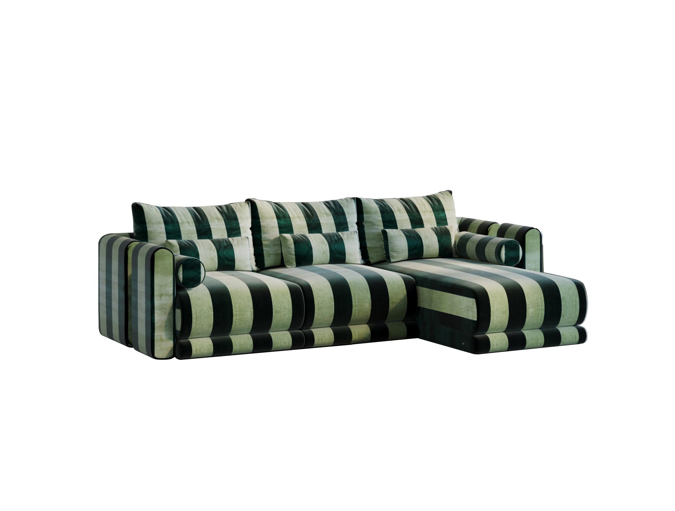 Mid-Century Modern Kanz - Sofa Green & White Striped (Set of 3 with Daybed) by Hermhaus For Sale