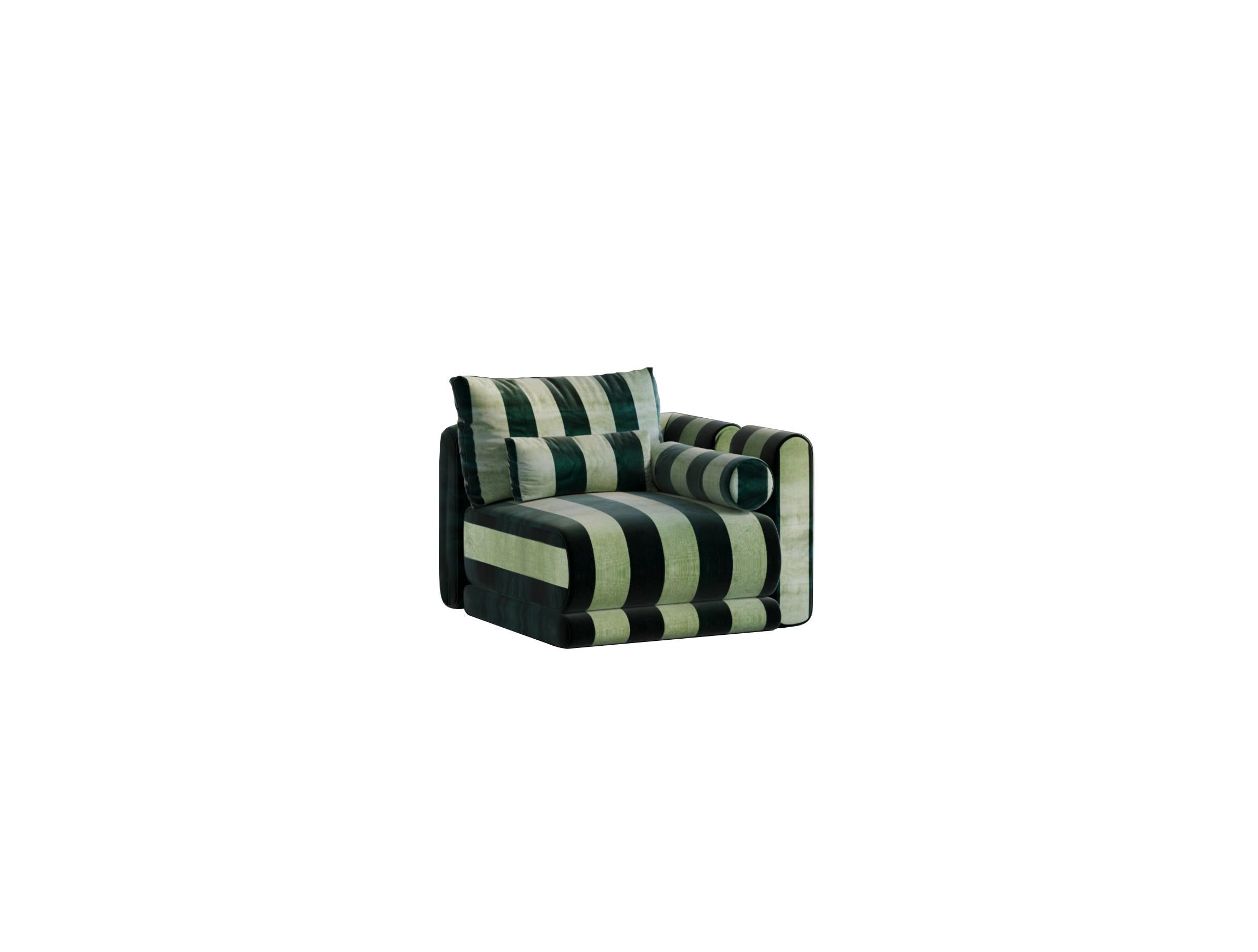 Turkish Kanz - Sofa Green & White Striped (Set of 3 with Daybed) by Hermhaus For Sale