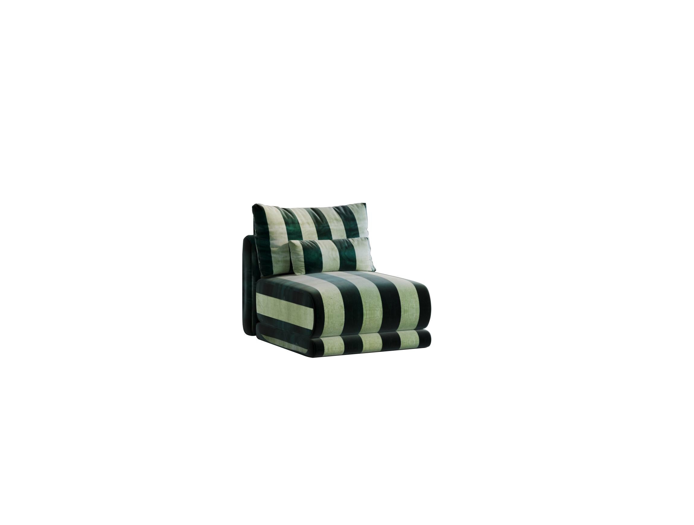 Woodwork Kanz - Sofa Green & White Striped (Set of 3 with Daybed) by Hermhaus For Sale