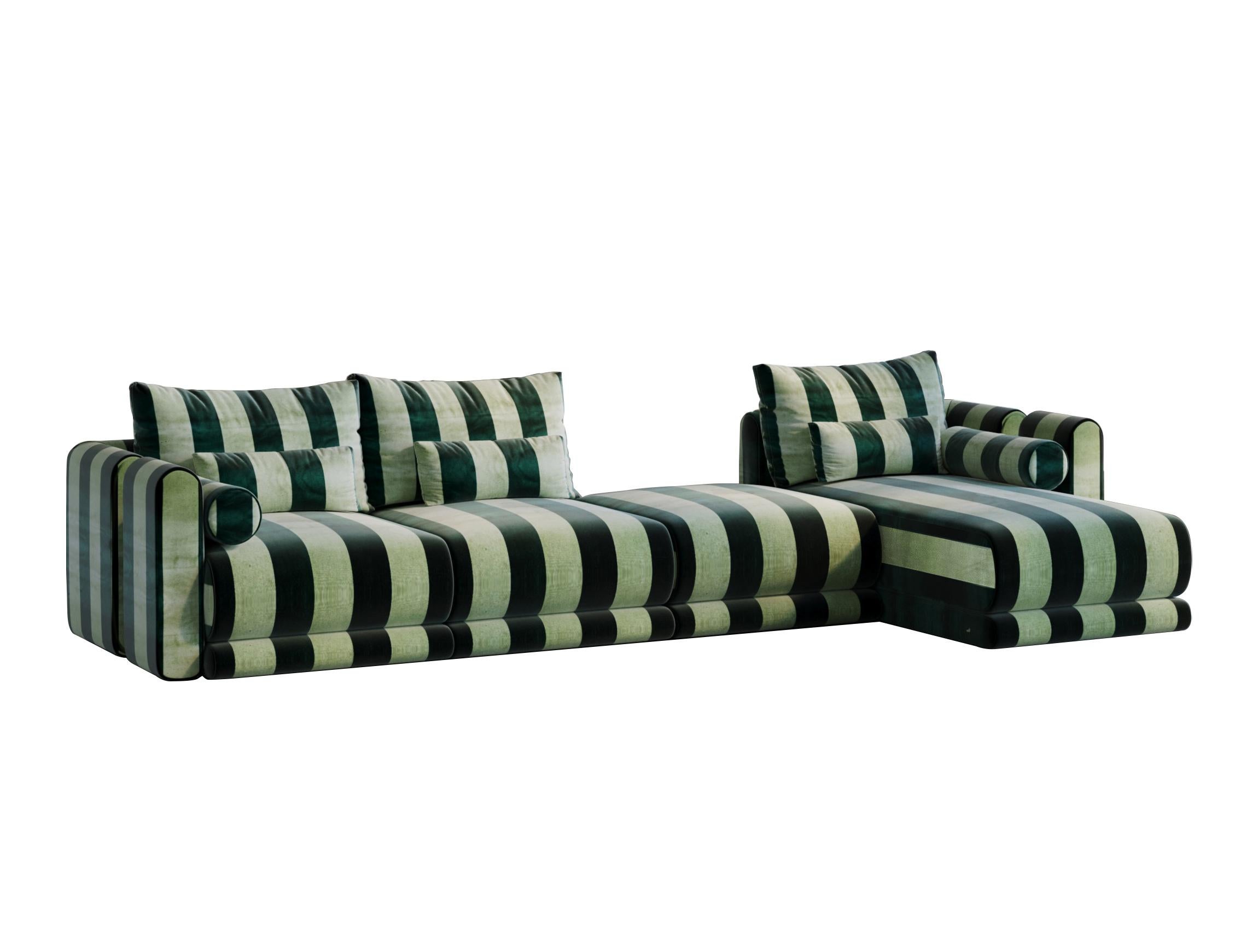 Contemporary Kanz - Sofa Green & White Striped (Set of 3 with Daybed) by Hermhaus For Sale