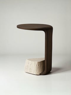 Kanzitō Unique Side Table in Oak Wood & Travertine Stone by Andres Monnier