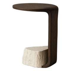 Kanzitō Unique Side Table in Oak Wood & Travertine Stone by Andres Monnier