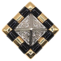 Kaoluco Mizuno Diamond Black Agate Platinum 18K Gold Cocktail Ring