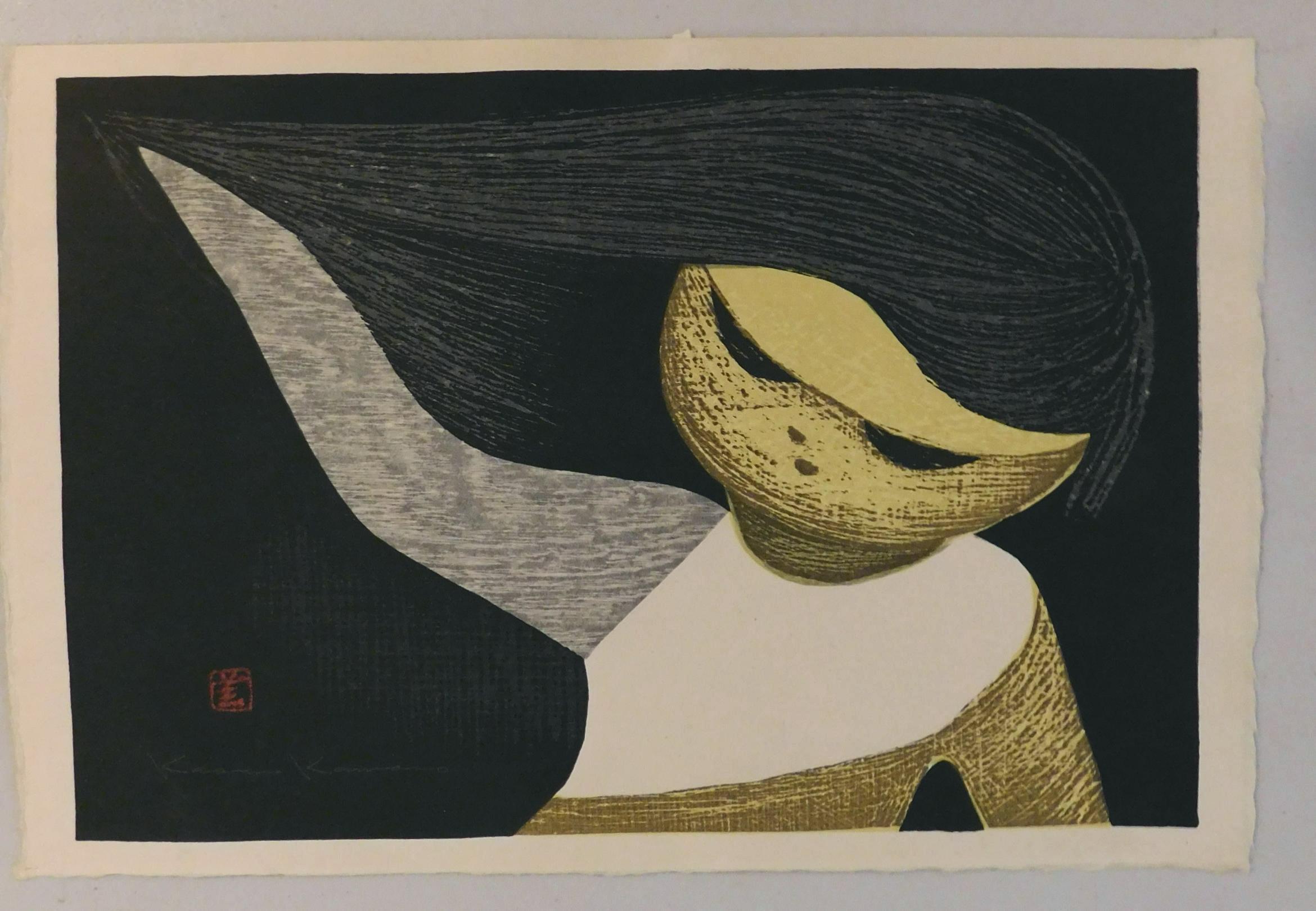 Kaoru Kawano Japanese Color Woodblock Print - “Gentle Breeze” For Sale 1