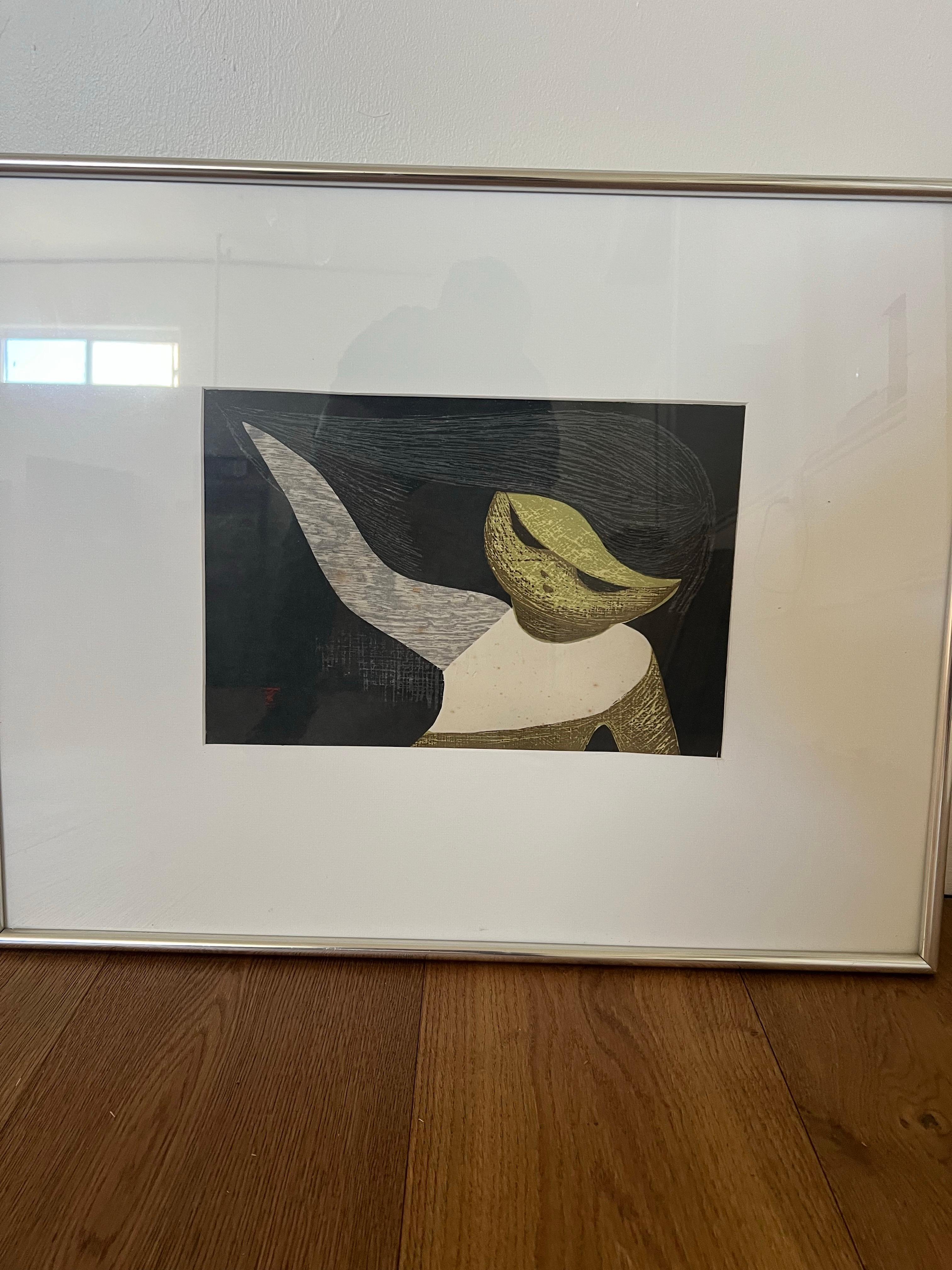 Japonais Kaoru Kawano Japanese Woodblock Iconic Print Girl MCM encadré en vente