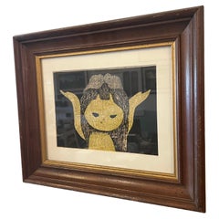 Kaoru Kawano Japanese Woodblock Print Girl with Birds MCM