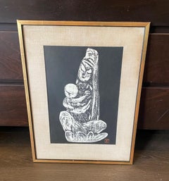 Kaoru Kawano Japanese Woodblock Print Kannon (Buddha) as Mother Holding Child