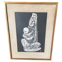 Kaoru Kawano Japanese Woodblock Print Kannon (Buddha) as Mother Holding Child
