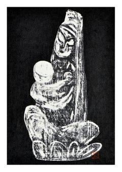 Mid Century Figurative Woodblock Print -- Mother and Child