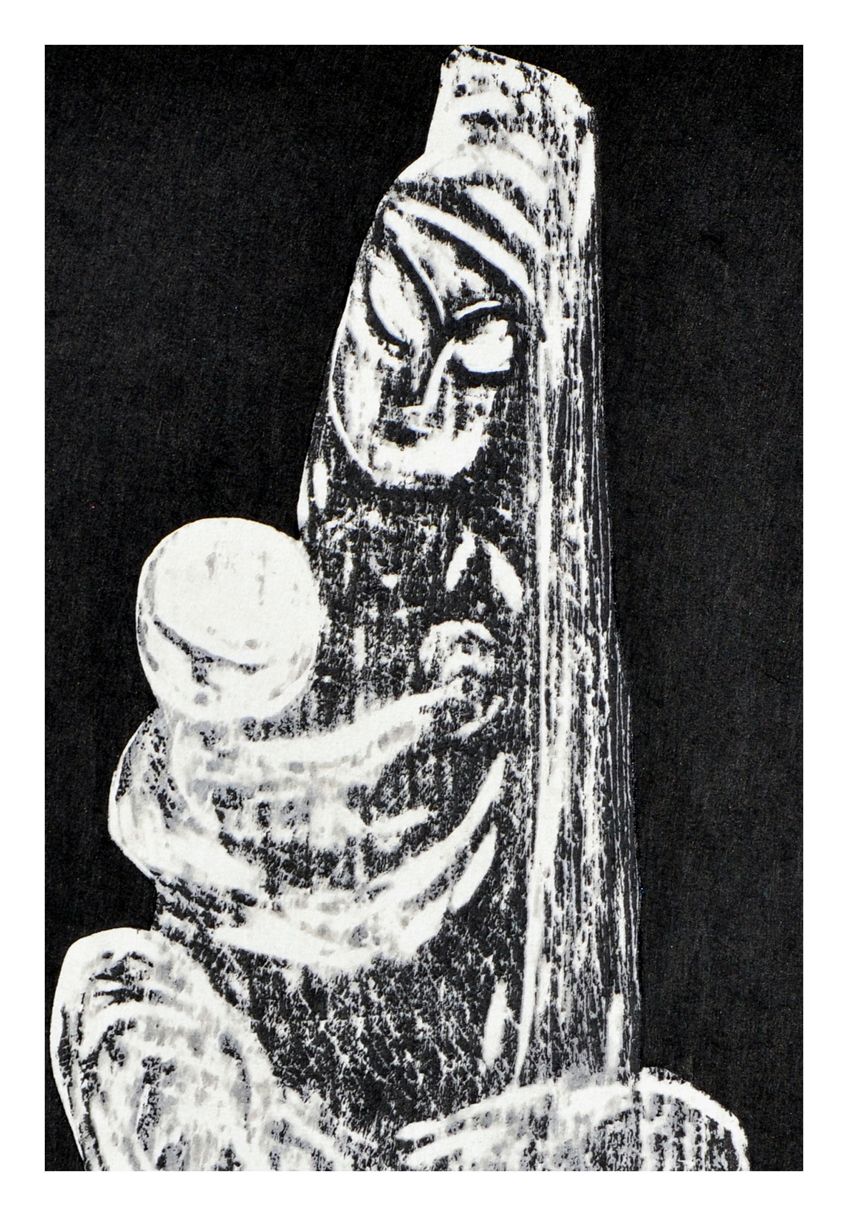 Mid Century Figurative Woodblock Print  -- Mother and Child - Folk Art Painting by Kaoru Kawano