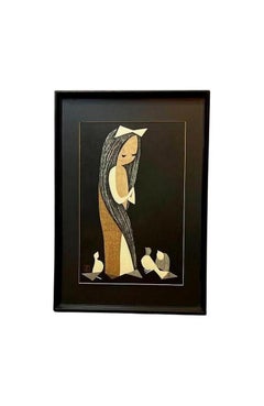"Colombe e ragazze" Litografia di Kaoru Kawano