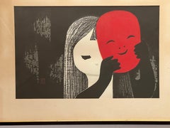 "Red Mask" Woodblock Print by Kaoru Kawano