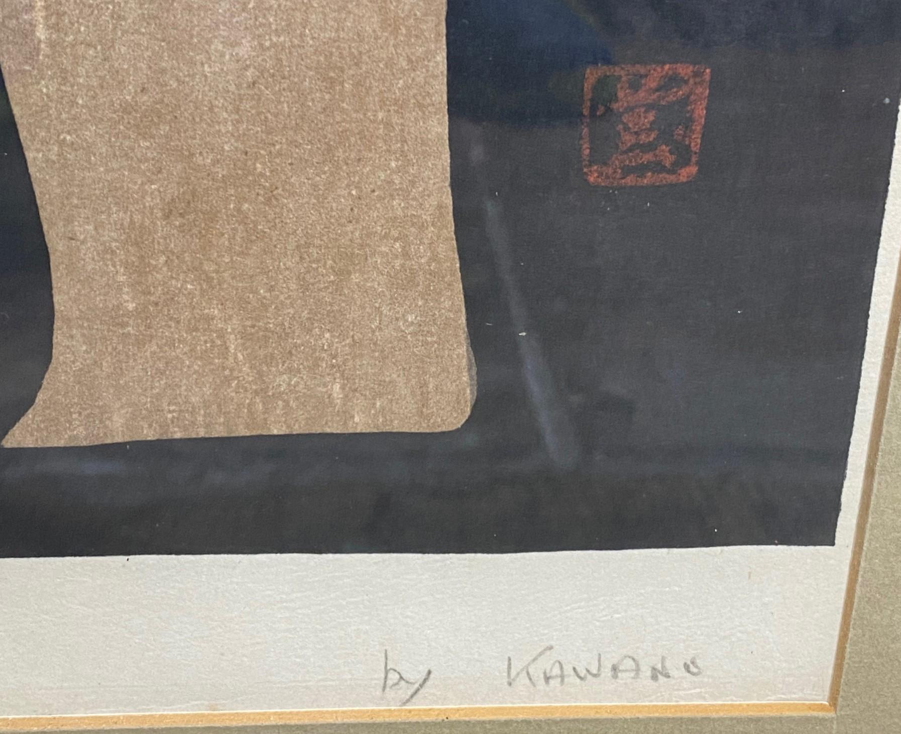 Mid-20th Century Kaoru Kawano Signed Framed Japanese Woodblock Print Two Girls For Sale