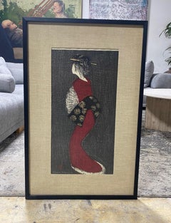 Kaoru Kawano Signed Large Japanese Woodblock Print Dancing Geisha Figure Eshima