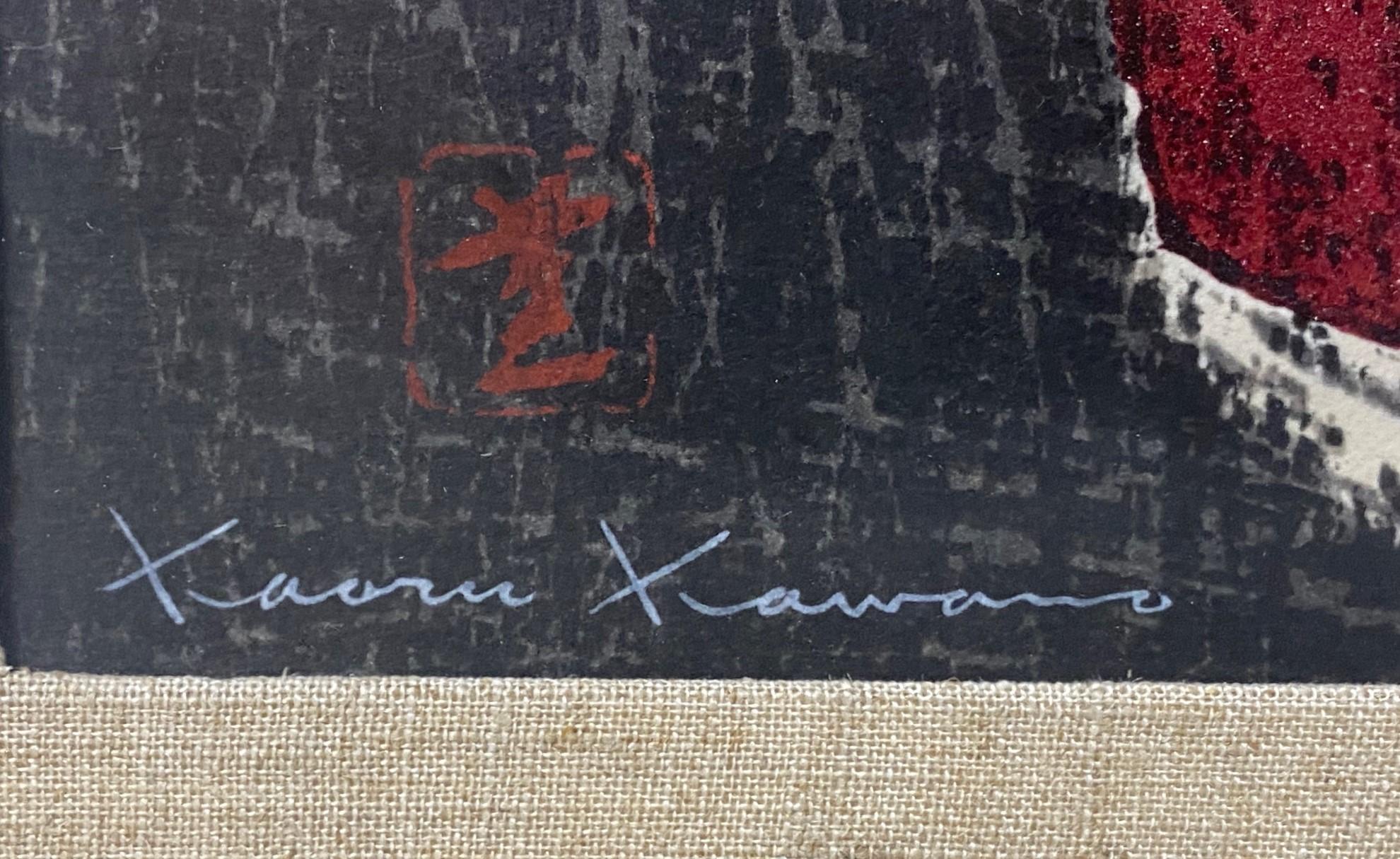 Kaoru Kawano Gran impresión xilográfica japonesa firmada Figura de geisha bailando Eshima Papel en venta