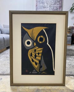 Kaoru Kawano Signed Lifetime Edition Japanese Woodblock Print The Big Owl
