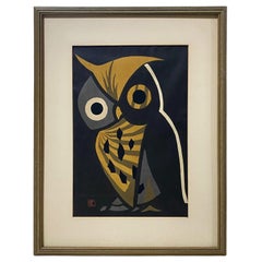 Kaoru Kawano Signed Lifetime Edition Japanese Woodblock Print The Big Owl