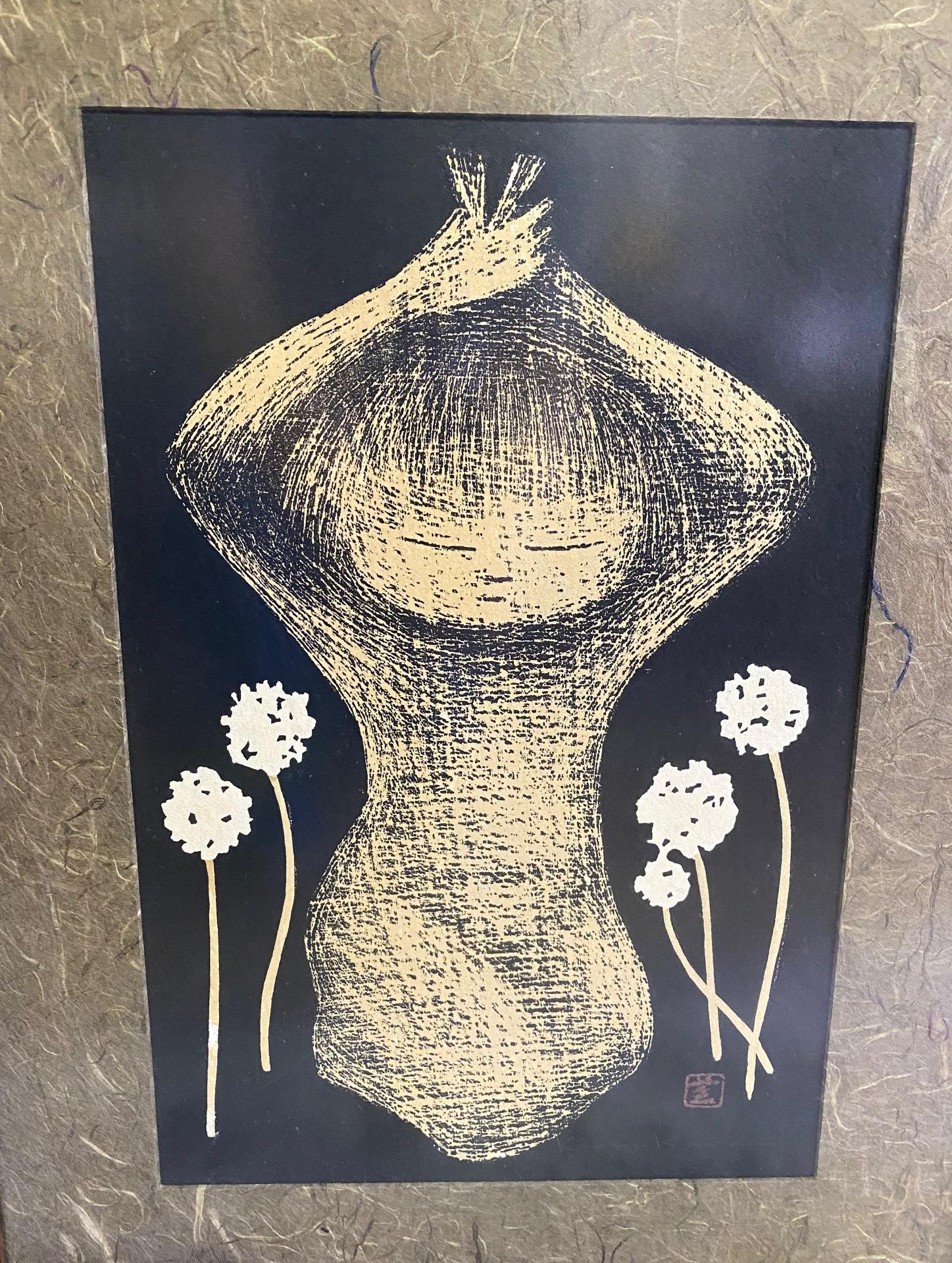 Showa Kaoru Kawano Signed Lifetime Edition Japanese Woodblock Tanpopo 'Dandelion Seed'