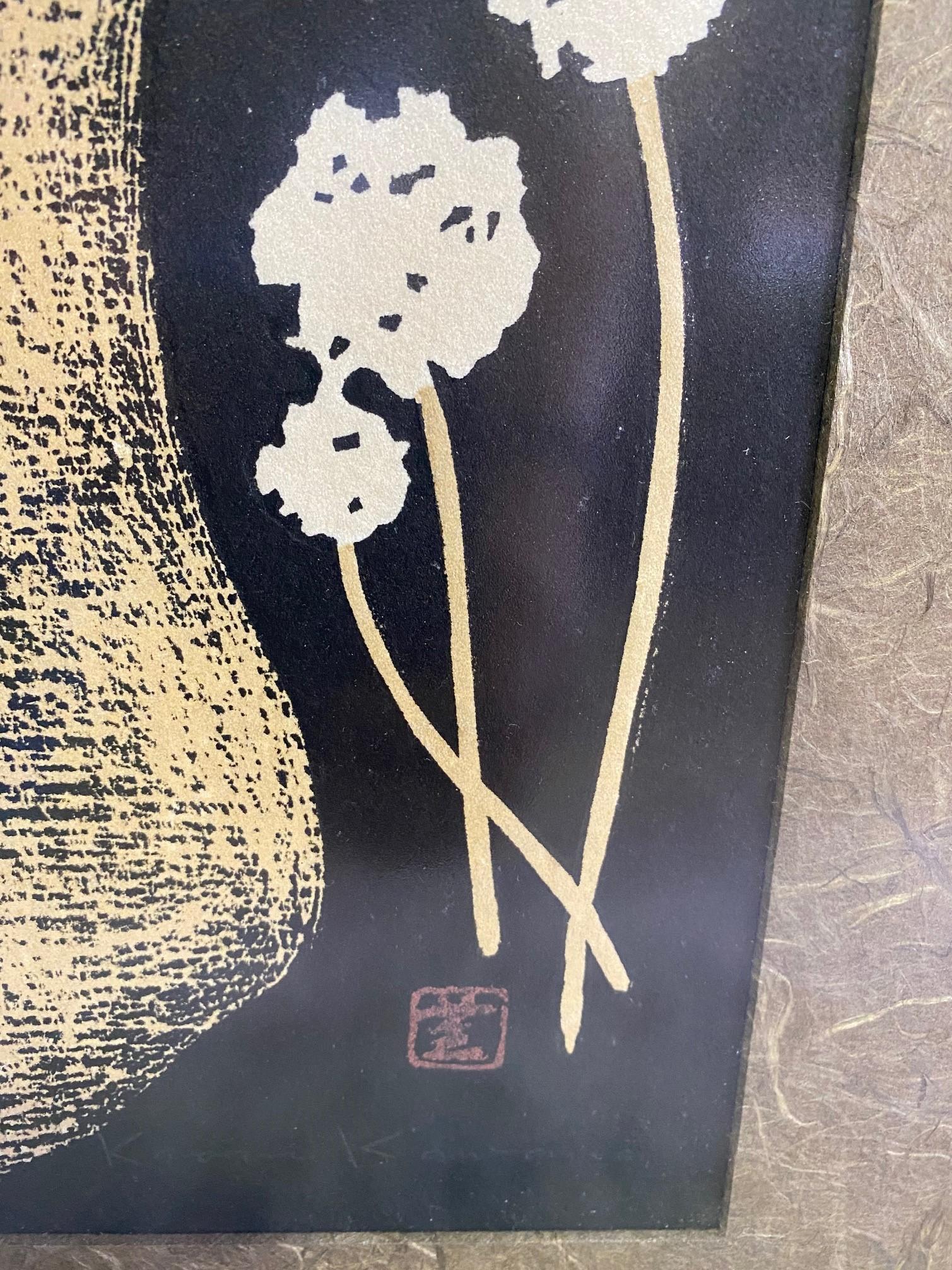 Mid-20th Century Kaoru Kawano Signed Lifetime Edition Japanese Woodblock Tanpopo 'Dandelion Seed'