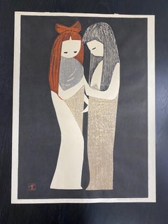 Kaoru Kawano Signed Lifetime Limited Edition Japanese Woodblock Print Couple