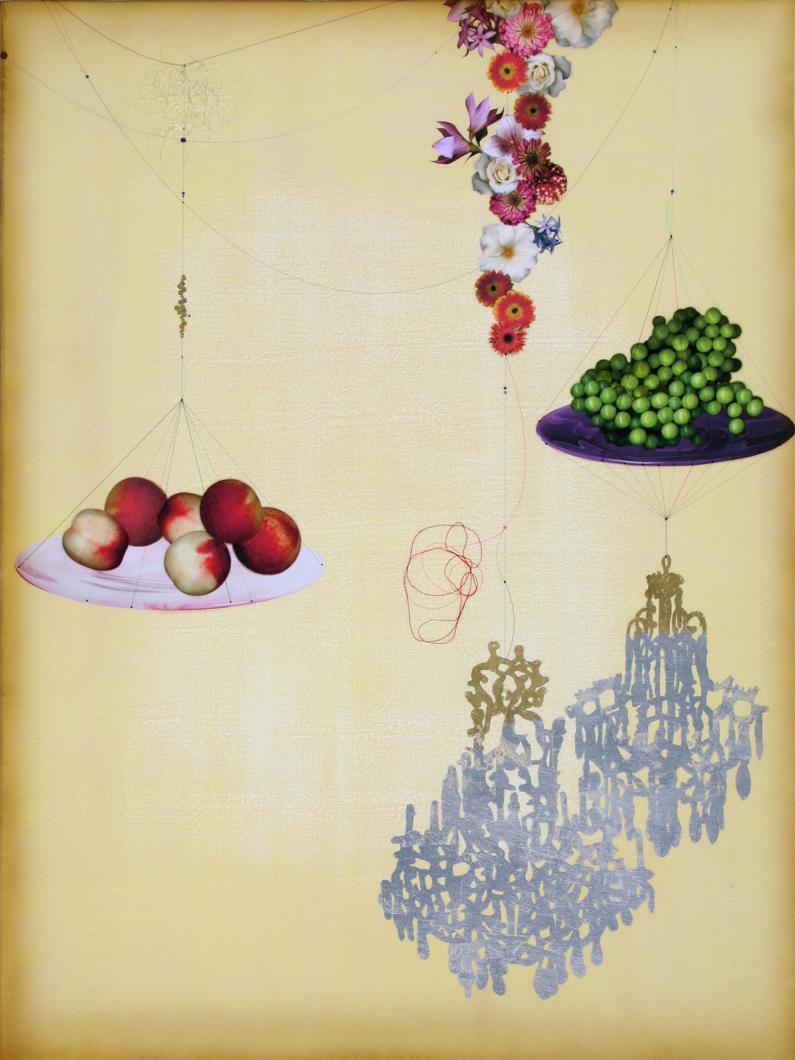 Kaoru Mansour Abstract Painting - Peach, Grape and Chandelier