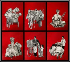Incroyable Inde, acrylique et encre sur papier d'un artiste indien contemporain - En stock