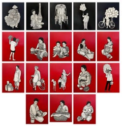 Incroyable Inde, acrylique et encre sur papier d'un artiste indien contemporain - En stock